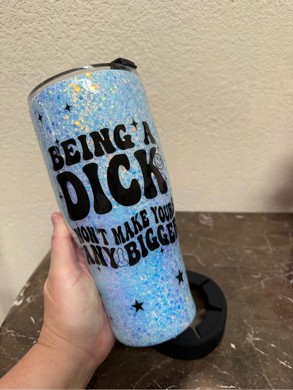 Don’t be a Dik Opal Glitter 32 oz Tumbler Cup with Coffee Caddy Handmade